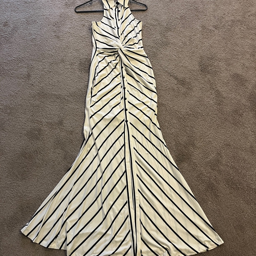 VENUS Cream and Black Striped Maxi Dress